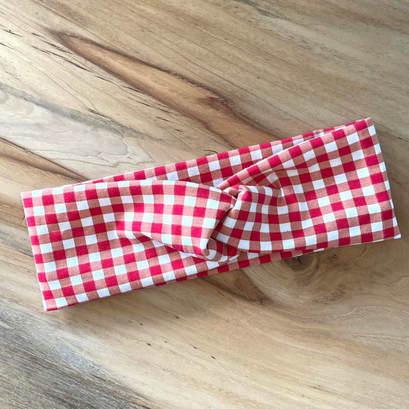 LaLaLea - Stretch TwistKnot Headband 'Red/White Gingham'